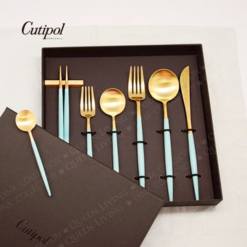 GOA系列-蒂芬妮藍金霧面不銹鋼-餐具6件禮盒組(主餐刀叉匙筷點心叉匙)