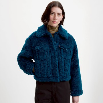 Levis 女款 TYPE3版型短版寬鬆外套 / 泰迪毛面料 / 藍 熱賣單品