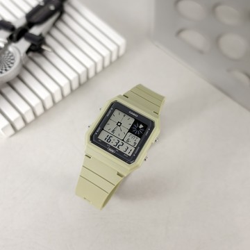 CASIO / LF-20W-3A / 卡西歐 經典復古 方形造型 雙顯 電子數位 橡膠手錶 卡其色 33mm