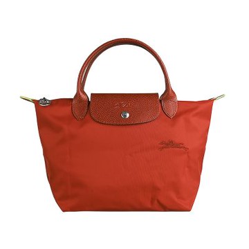 LONGCHAMP 尼龍Le Pliage Green系列壓印LOGO簡約風拉鍊手提包(S/栗子褐)