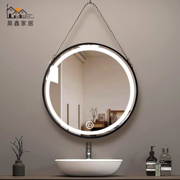 免運 公司貨 鏡子 全身鏡 掛墻鏡 浴室鏡 廠家直發掛墻壁式LED三色智能變光化妝鏡新款圓鏡掛鏈鋁合金框工廠直銷 售後保障 全館折扣 5h816