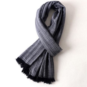 棉麻圍巾男士春秋冬季新款黑色商務休閑薄款圍脖中青年文藝復古