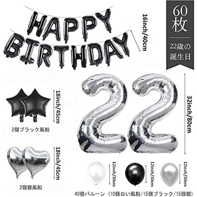 22歳数字バルーン誕生日風船飾り組み合わせ「HAPPY BIRTHDAY」バナー