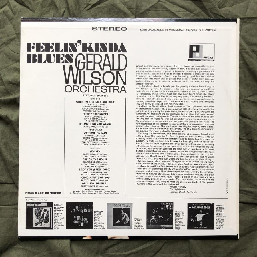 原信夫Collection 美盤 美ジャケ 激レア 1965年 米国オリジナルリリース盤 Gerald Wilson LPレコード Feelin' Kinda Blues: Jazz