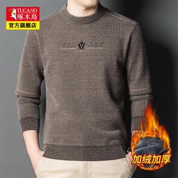 啄木鳥加絨針織衫男2026冬季新款雪貂絨加厚保暖毛衣男中青年百搭