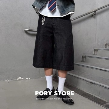 【PORY STORE】獨家！重磅❗️韓系闊腿街頭牛仔七分褲 舒適 挺版 實拍 原色牛仔褲 牛仔寬褲 寬鬆牛仔褲