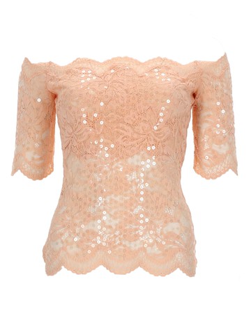 rabanne top in pizzo con paillettes