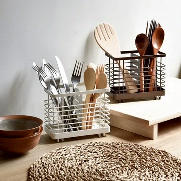 Homely Zakka日式簡約鐵藝可掛式筷子叉勺餐具瀝水籃_2色/組