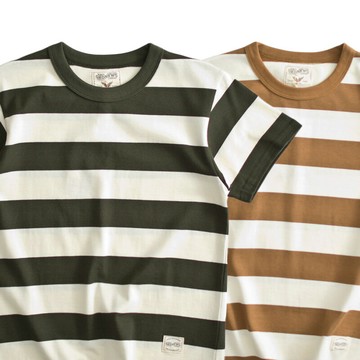 美式復古阿美咔嘰重磅t恤男 280g海軍機車厚實純棉寬條紋短袖體恤