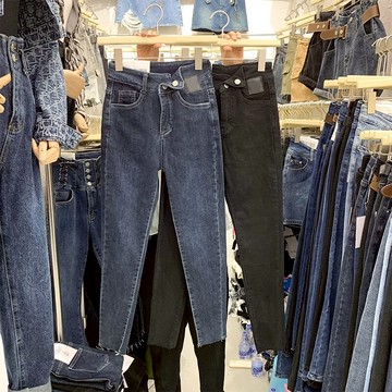 秋新款歐貨加絨復古高腰小腳九分直筒鉛筆褲顯瘦黑色牛仔褲女