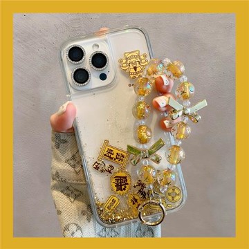 文字發財新年適用17蘋果15promax手機殼iPhone13新款16promax高級小眾超火14金箔流沙12透明硅膠網紅爆款男女