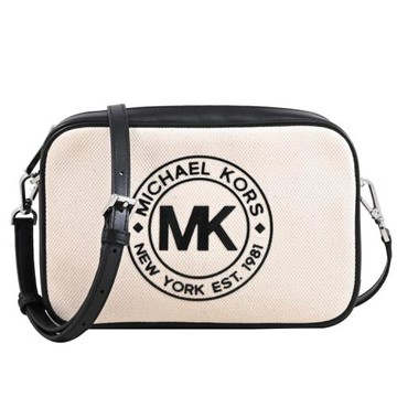 MICHAEL KORS FULTON SPORT 立體圓標LOGO斜背方包.米白/黑