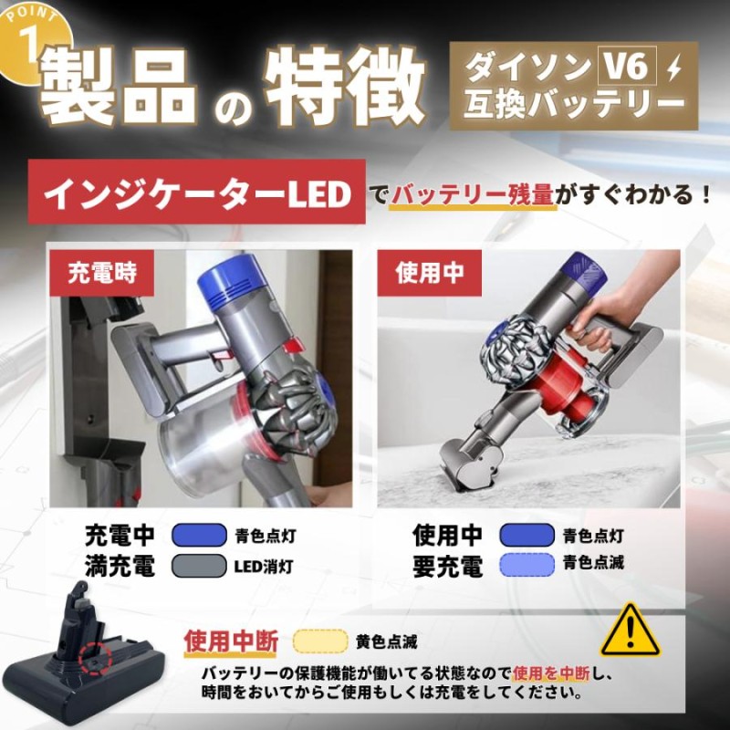 ダイソン Dyson 互換 バッテリー V6 21.6V 3.0Ah 大容量 壁掛けブラケット対応 DC58 DC59 DC61 DC62 DC72  DC74 SV07 SV08 SV09 対応 (V6/1個) | LINEブランドカタログ