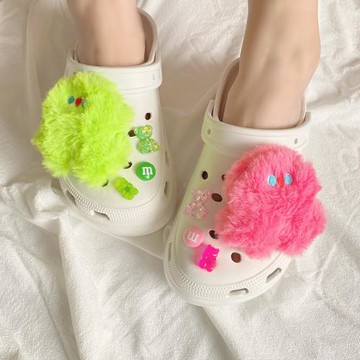 可愛洞洞鞋配飾鞋扣crocs卡通毛絨裝飾扣少女心鞋花厚底拖鞋花