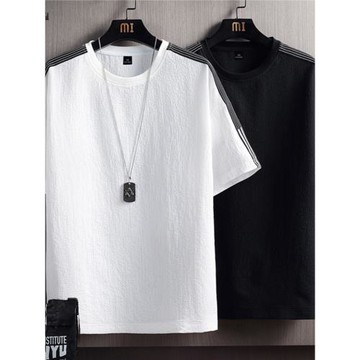 冰絲速干t恤男士短袖寬松胖子夏季大碼亞麻體恤冰感休閑半袖上衣