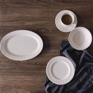 特賣處理法式美式出口純白浮雕餐具咖啡杯西餐盤魚盤平盤湯盤菜盤