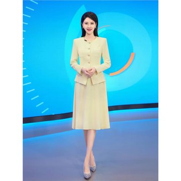 潛貝貝小香風黃色主持西裝職業套裙女秋季秋季教師商務正裝兩件套