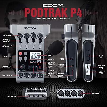 Zoom PodTrak P4 Portable Multitrack Podcast Recorder, Audio Interface w  Mic Inputs, Headphone Outputs   64GB SD, X Dynamic Microphone, 2X Samso