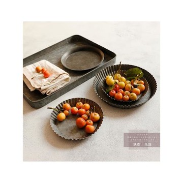 舊事光丨鐵藝復古做舊圓形收納托盤金屬甜品烘焙長方形鐵皮拍攝盤