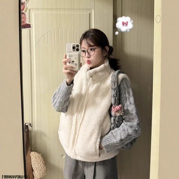夾棉馬甲羊羔毛女款秋冬外穿上衣小個子保暖背心拉鍊外套