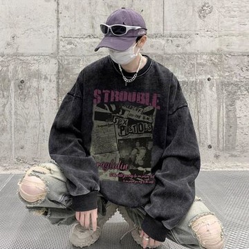 大碼300斤復古做舊水洗衛衣男秋冬oversize加絨加厚歐美潮牌硬挺