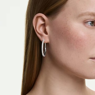 【Swarovski 施華洛世奇】Dextera 大圈耳環(圓形切割 白色 鍍白金色) (5754156)
