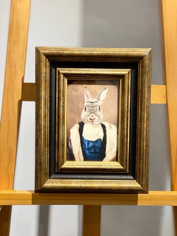 仿古典兔子肖像畫(含框)