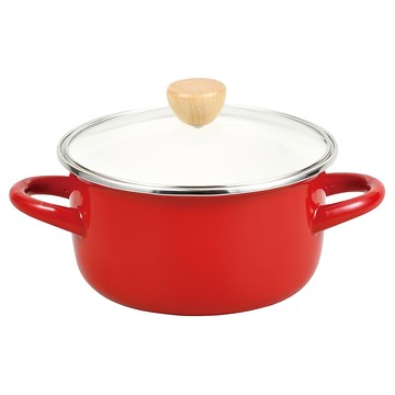 PEARL LIFE 珍珠金屬 Petit Cook 琺瑯深燉鍋 附玻璃蓋 HB-4877  16cm  紅色  1支