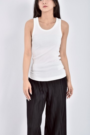 (S) cos質感棉質針織無袖背心白色上衣