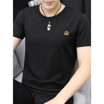 莫代爾冰絲t恤男士短袖2025新款夏季上衣服潮流黑色半袖冰感體恤