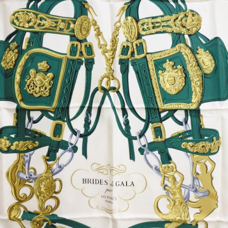 HERMES エルメス カレ90 BRIDES de GALA スカーフ シルク 緑/白/黄色