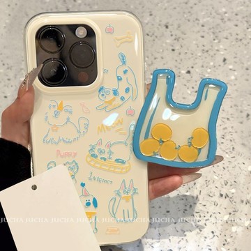 潮牌貓咪+支架（粘貼款）蘋果iPhone17Air 16e 15promax 14plus 13手機殼全包 亞克力防摔殼