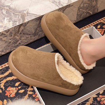 穆勒鞋．雜誌款保暖內刷毛圓頭平底拖鞋．白鳥麗子