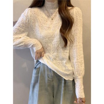 大碼女裝秋冬加絨加厚半高領長袖打底衫胖妹妹洋氣蕾絲衫內搭上衣