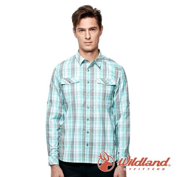【wildland 荒野】男 抗UV格子長袖功能襯衫『松石綠』0A91202