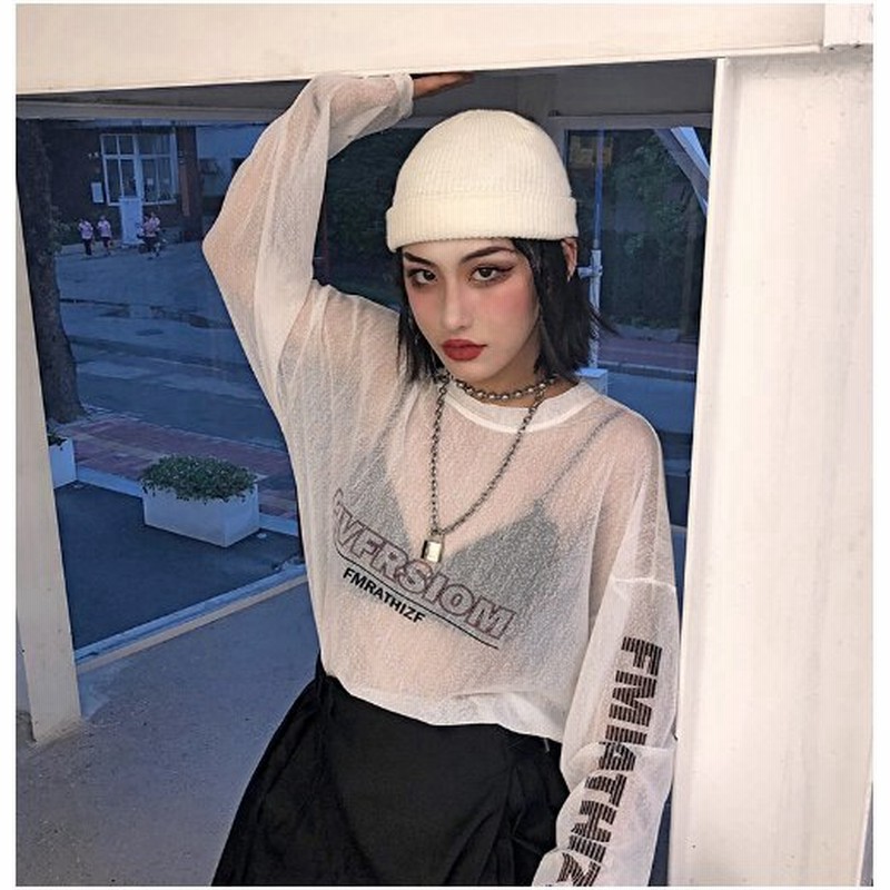 シースルー Tシャツ 袖ロゴ 韓国 K Pop Hiphop ストリート ダンス 衣装 オルチャン シアー V系 重ね着 長袖 原宿系 トップス 5t 100 メール便ok 通販 Lineポイント最大0 5 Get Lineショッピング