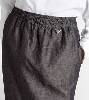 Prada Lace-trimmed cotton and linen midi skirt
