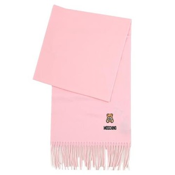 MOSCHINO 50124 M5293 電繡布章小熊羊毛流蘇長圍巾.粉
