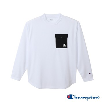 Champion 官方直營-SPORTS 寬版口袋速乾長袖TEE-男(白色)