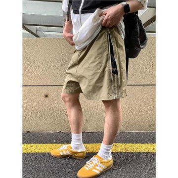 夏美式小眾設計拉鏈彩色條紋休閑短褲男女速干透氣尼龍寬松五分褲