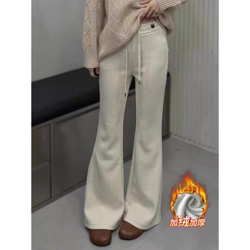 歐洲站2025春夏新款 設計師款小眾百搭顯瘦顯腿長加厚喇叭羊絨褲