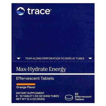 Trace, Max-Hydrate 能量泡騰片，橙味，8-10 片，1.55 盎司（44 克）管裝