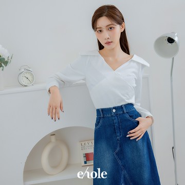 知性翻領側拉鍊上衣-白