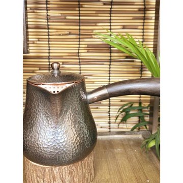 復古純紫銅手工加厚大容量850ml煮水壺大號紫光檀把帶濾網煮茶罐