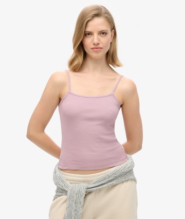 Superdry Women's Fine Rib Cami Vest Top Pink Size: 8