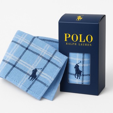 RALPH LAUREN 經典紳士格紋小馬刺繡純棉方巾禮盒(淺藍色 深藍禮盒款 紳士風格送禮首選)