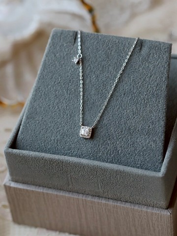 純銀鋯石項鏈女超閃奢華滿鉆日本鎖骨鏈大吊墜復古氣質夏季新款1入