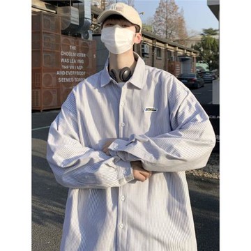 條紋日系襯衫男春秋設計高級感痞帥長袖襯衣美式復古休閑大碼外套