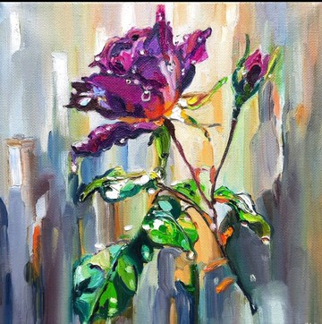 「綻放的玫瑰」油畫原作・油畫・無框畫・15x15 公分