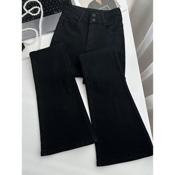 300斤大碼胖mm韓版彈力微喇牛仔褲女新款黑色女裝褲子修身喇叭褲